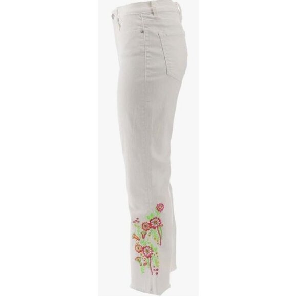 Diane Gilman Neon Embroidered Kick Flare Crop Jean 697-735 Ivory 16W - Picture 2 of 4